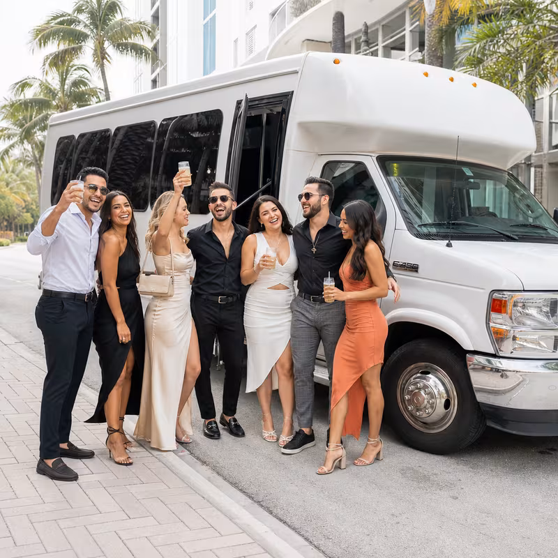 Black Mercedes Sprinter van staged for an Fort Lauderdale Bachelor & Bachelorette Transportation group