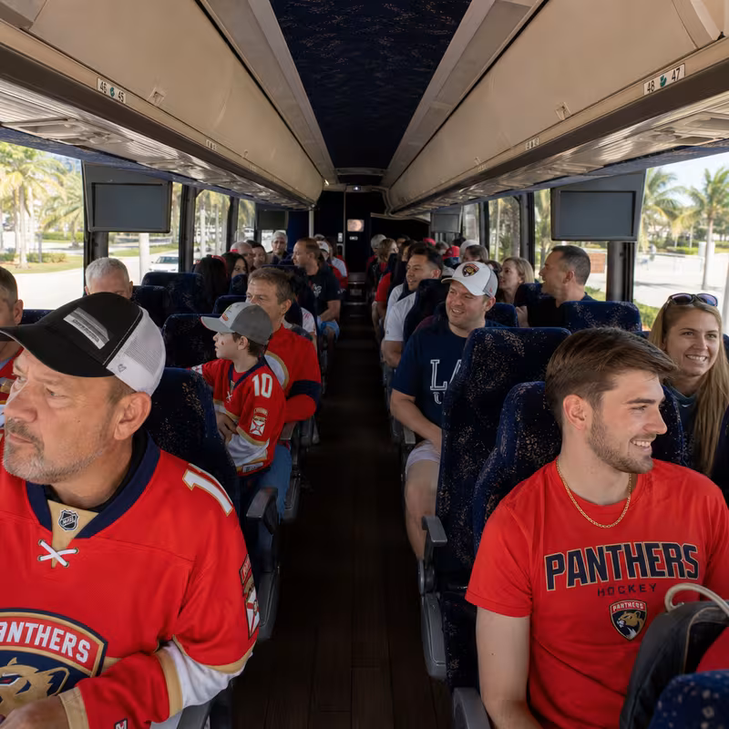 Passenger seating aboard a Fort Lauderdale party bus rental