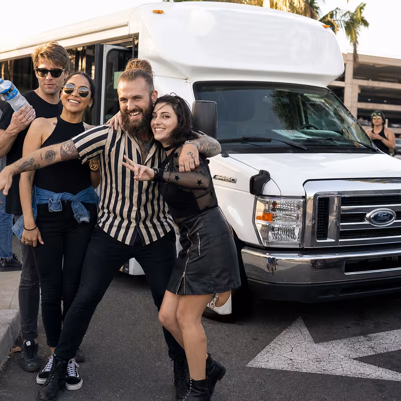 Black Mercedes Sprinter van staged for an Fort Lauderdale Concert Transportation group